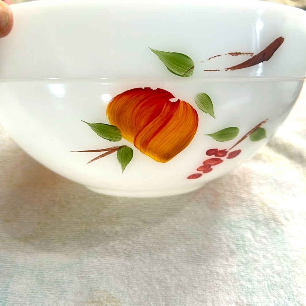 1960’s Fire King Milk Glass Large Mixing Bowl Fruit Design
